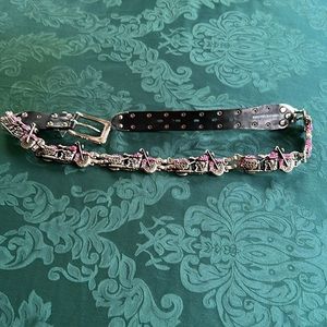 Women’s motorcycle rhinestone belt leather